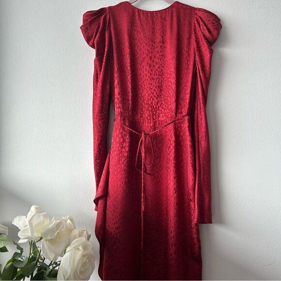A.L.C. Carolina Puff Shoulder Silk Jacquard Dress in red - Picture 7 of 12